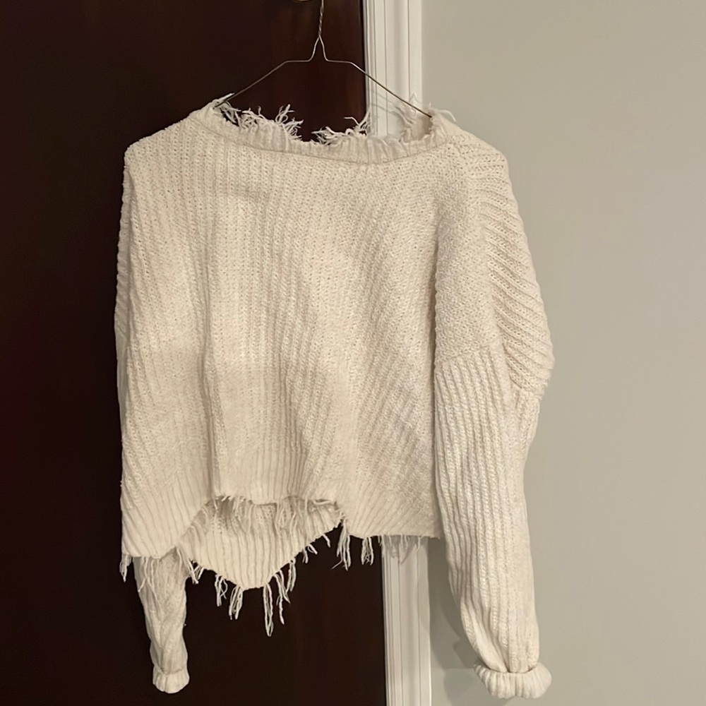 White Fringe Sweater